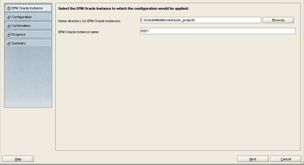 EPM Systemコンフィグレータの「Oracleインスタンス」画面