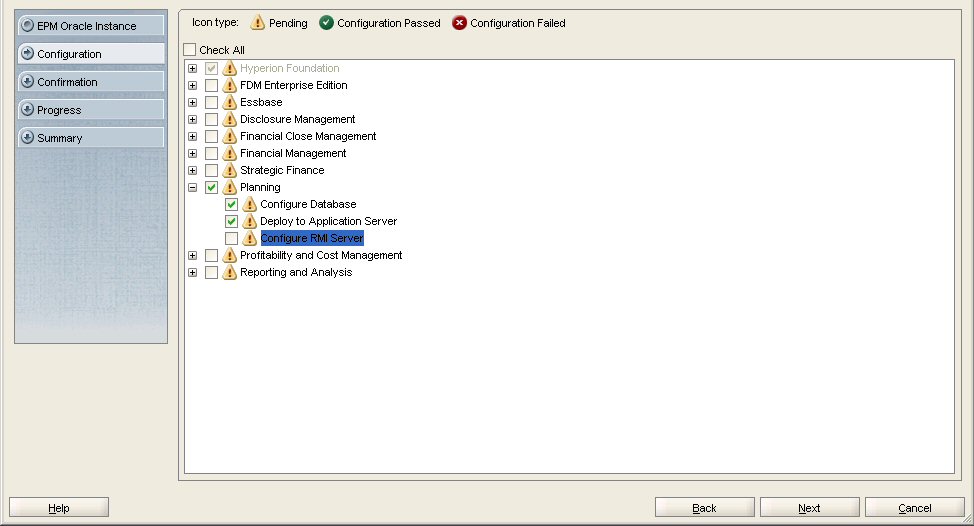 EPM Systemコンフィグレータのコンポーネント構成画面