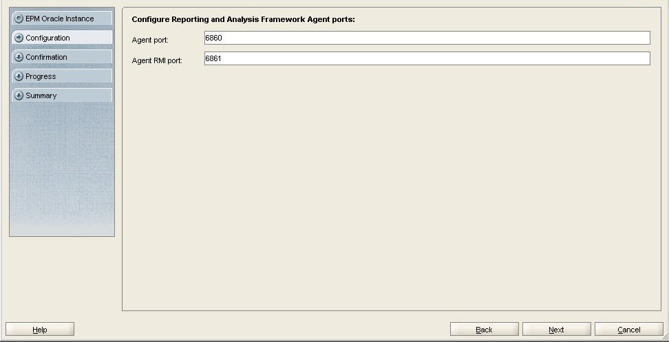EPM SystemコンフィグレータのReporting and Analysisポートの構成画面