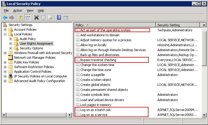 「ローカル セキュリティ ポリシー」画面