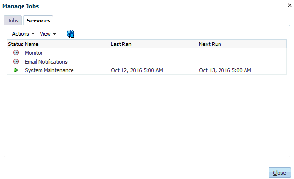 Services tab of Manage Jobs option.