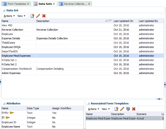 sample data set of employee meal expenses shown