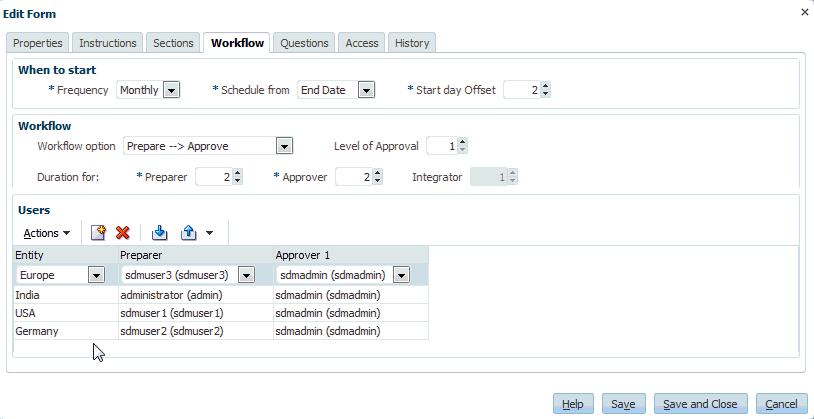 Deployed form showing four entities with four different currencies
