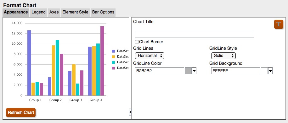 更新されたチャート・エンジンにおける「表示形式」タブ 更新されたチャート・エンジンにおける「表示形式」タブ