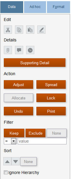 アド・ホックの「データ」タブ