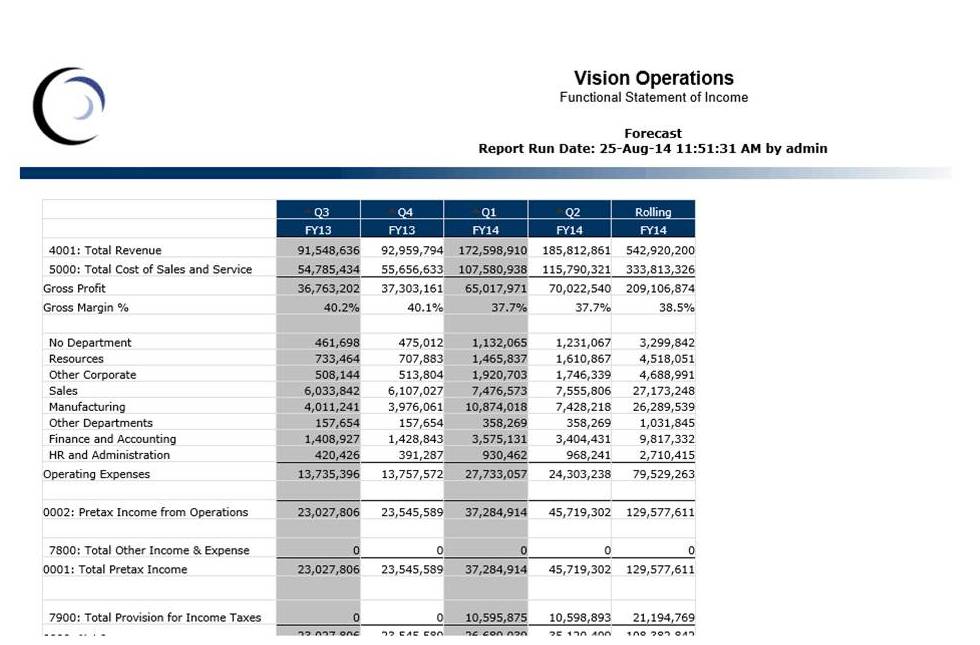 「Vision Operations - Functional Statement of Income」レポート