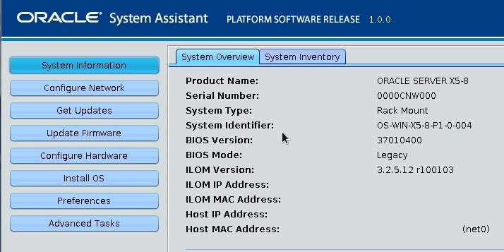 image:Oracle System Assistant の「System Overview」画面。