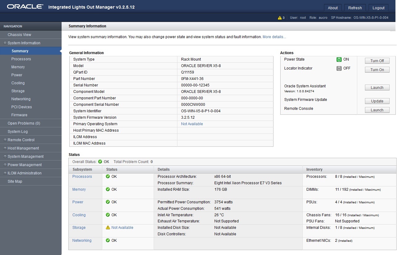 image:「Oracle System Assistant Launch」ボタンを示す画面。