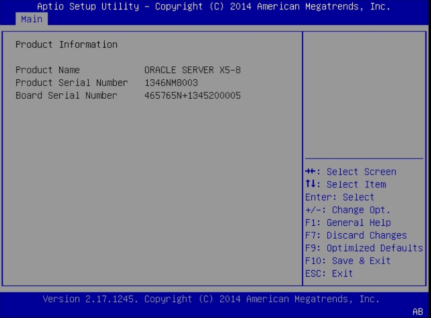 BIOS 設定ユーティリティー画面 - Oracle® Server X5-8 サービスマニュアル