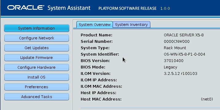 image:Oracle System Assistant 的 “System Overview“ 屏幕。