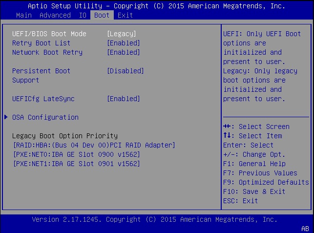 image:UEFI/BIOS 引导模式设置屏幕。