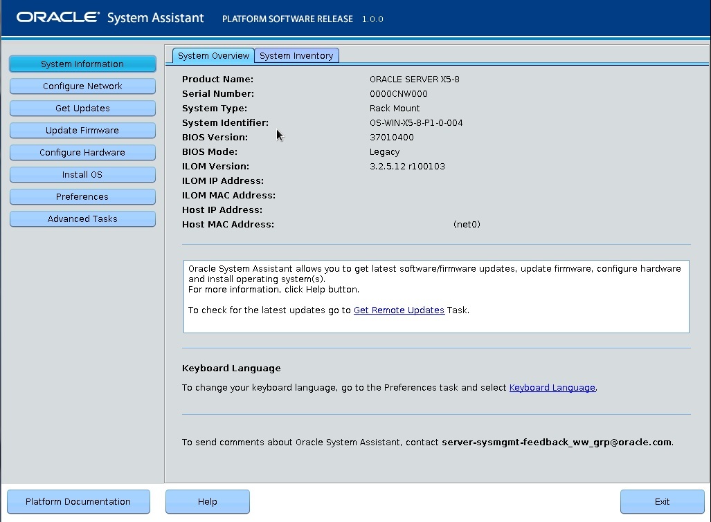 image:Oracle System Assistant System Overview 화면입니다.