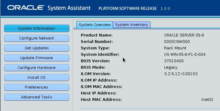 image:Oracle System Assistant System Overview 화면입니다.
