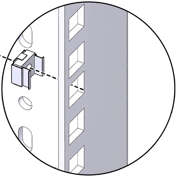 image:Illustration d'un écrou de cage et d'un rack à trous carrés.