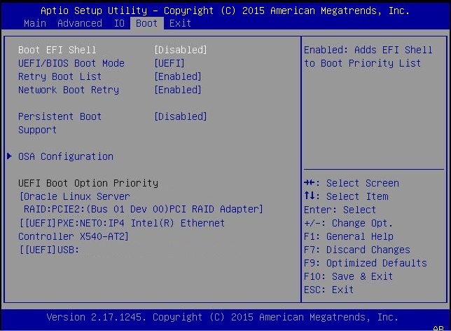 image:Image montrant l'écran BIOS Boot Menu en mode d'initialisation UEFI.