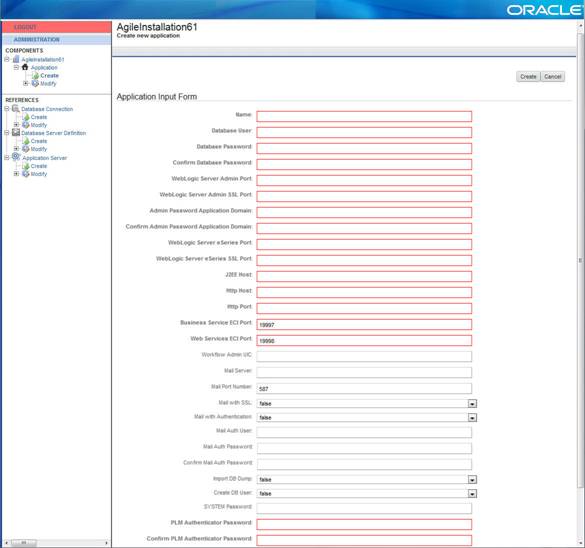 Create New application screen