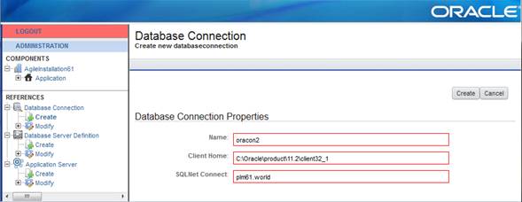 Database Connection screen