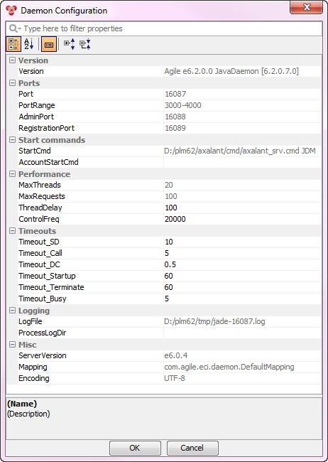 Daemon Configuration screen