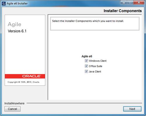 Installer Components screen