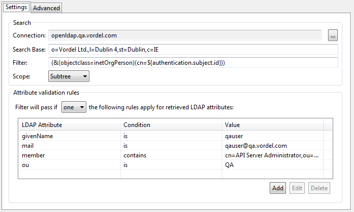 LDAP Attribute Authorization Settings