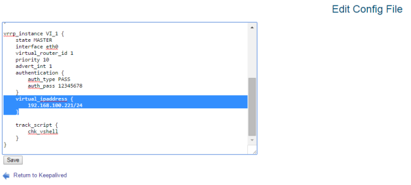 Edit keepalived configuration file