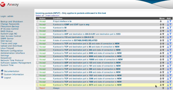 Open port 8075 in appliance firewall