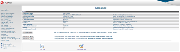 keepalived configuration page