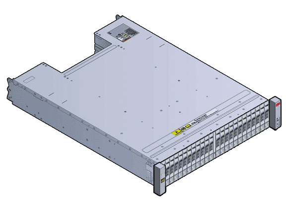 The front view of the DE2-24P Brick shows the LEDs and the 24 SSF SAS-2 drive slots. 