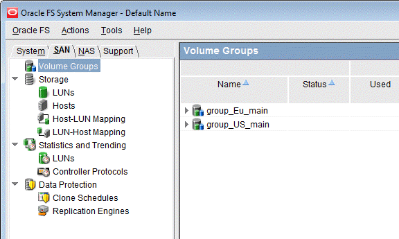 Default volume group example