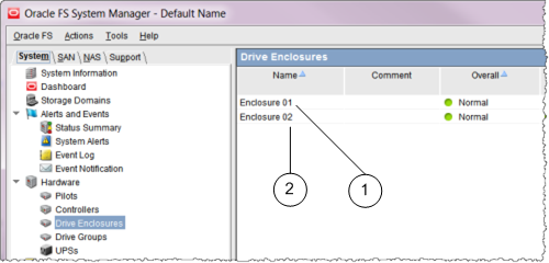 Chassis IDs displayed on the Drive Enclosure Overview page