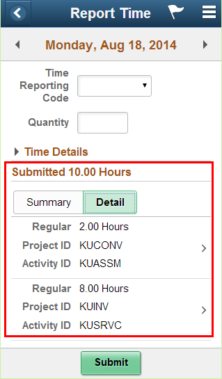 summary/detail list view with tappable row indicator