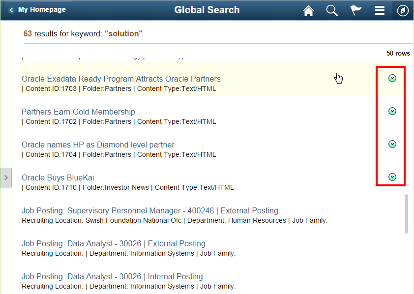 global search with related actions