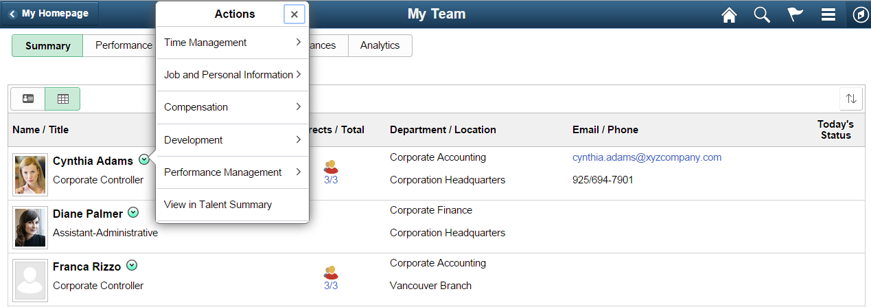 Accessing related actions in a grid