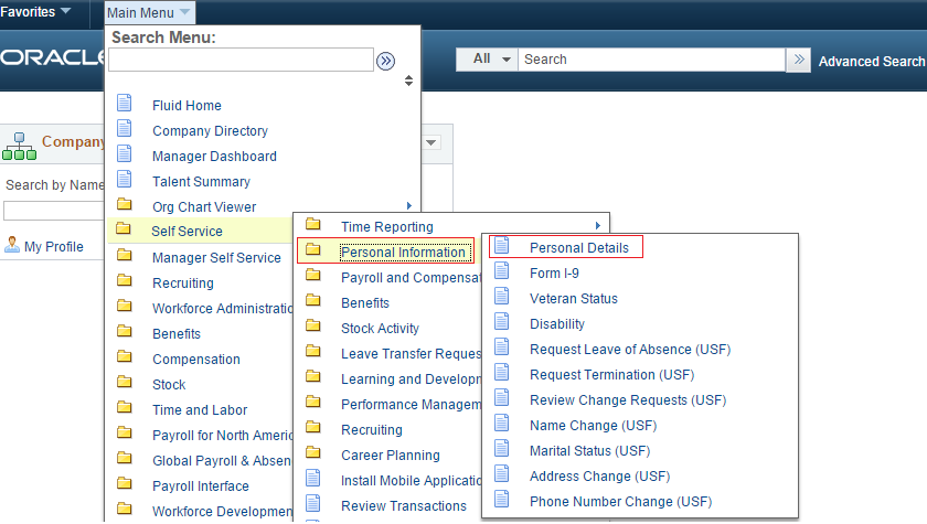 Example of Personal Details Fluid transaction that replaced PIA transactions in the Classic menu based on Conditional Navigation setup (2 of 2)