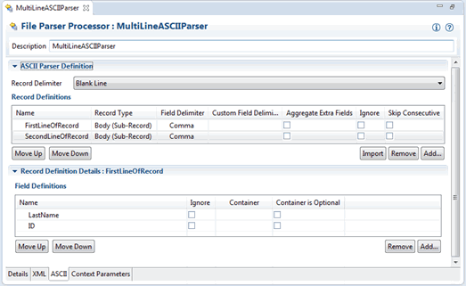 Displays mulit-line second line body record definition