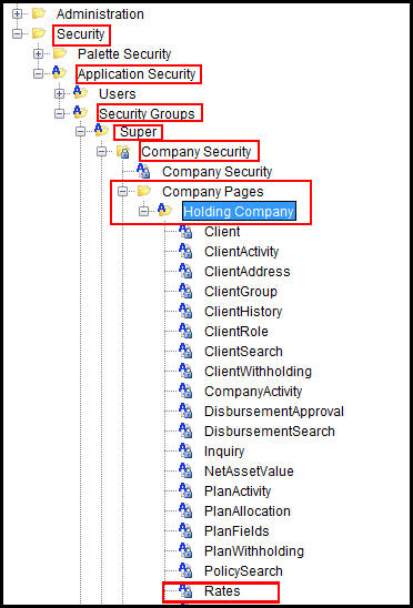 Rates page in Company Pages Security