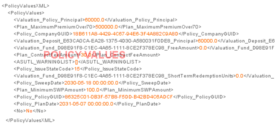 Policy Values XML example