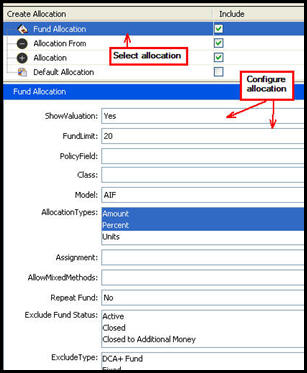 Allocation with configuration section visible