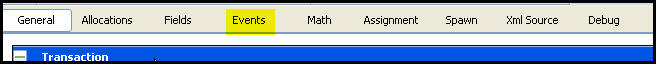 Events tab on Configuration Area Menu bar