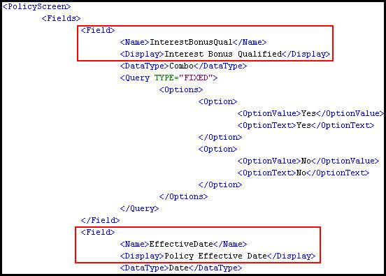 Policy Screen with New Interest Fields