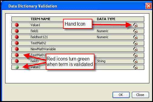 DataDictionary Validation Pop-up Window