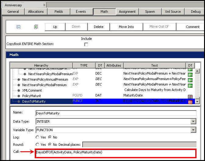 Java function listed on Math tab of transaction