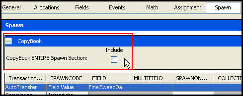 Copybook section expanded on Spawn pane
