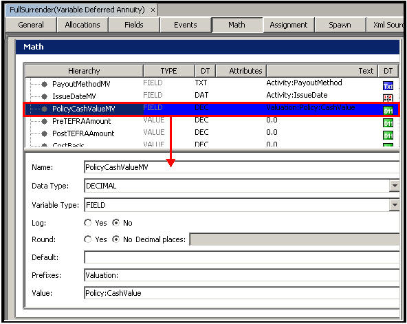 Math Pane of a transaction