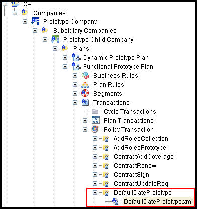 DefaultDatePrototype Transaction in Main Explorer