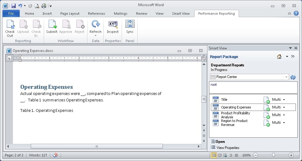 Shows the Word interface,  at the right of the window, doclet opened on the left side