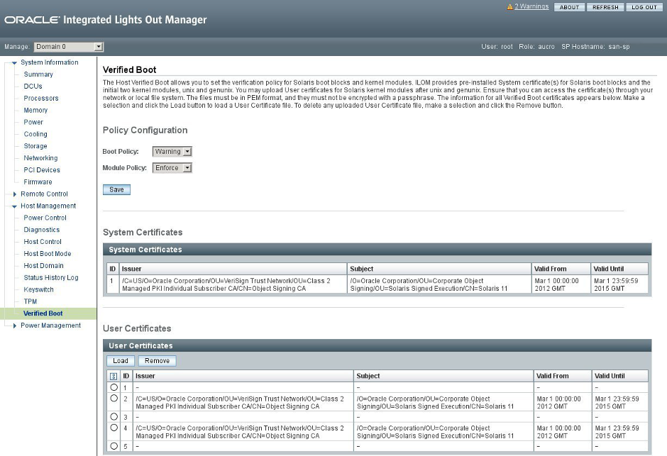 image:Captura de pantalla que muestra la BUI de Oracle ILOM.