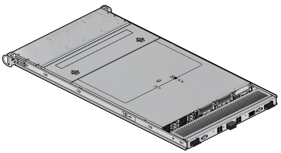 image:FBA の背面から見た、システムから取り外された Oracle Server X6-2M。