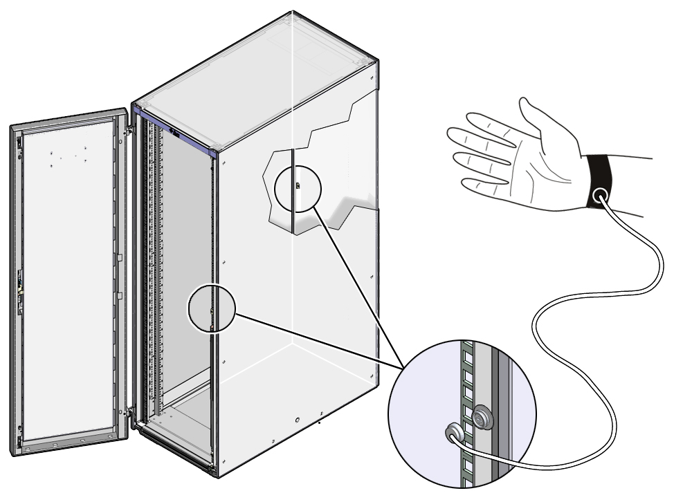 image:Figura que muestra cómo sujetar una muñequera antiestática al sistema modular.
