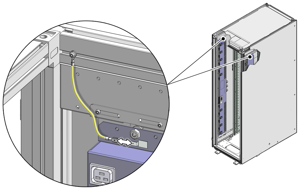 image:Figura en la que se muestra cómo desconectar los cables con conexión a tierra de la PDU.